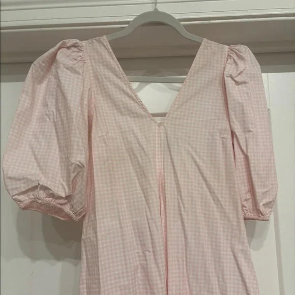 Ganni Pink Gingham Puff Sleeve Midi Dress Sz 34 - Picture 3 of 6